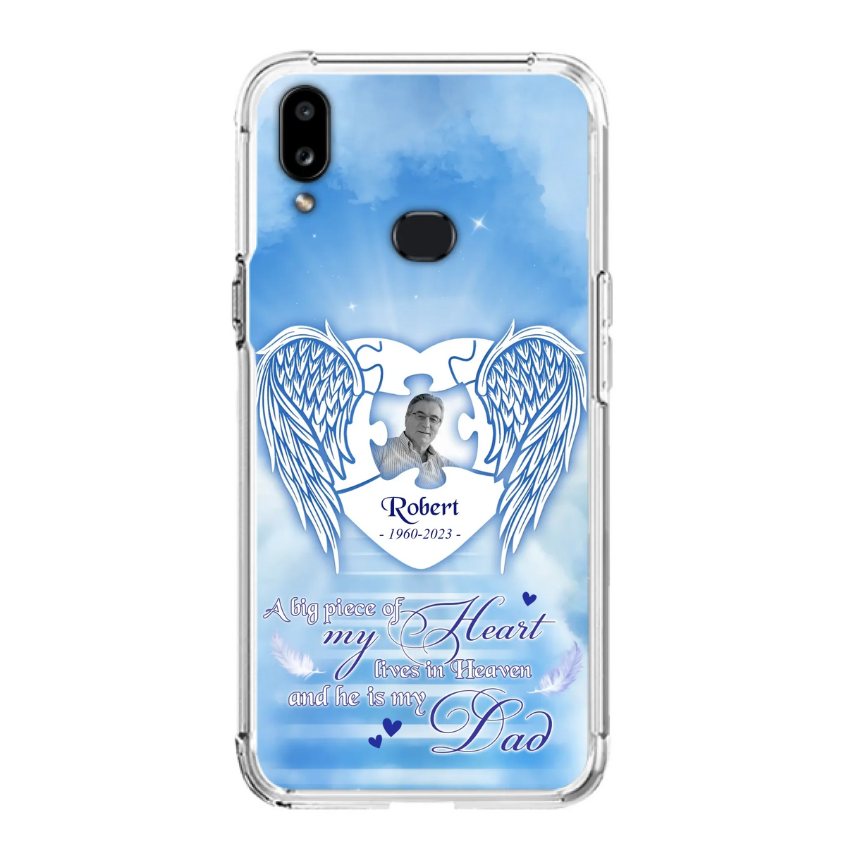 Custom Personalized Memorial Photo Phone Case - Memorial Gift Idea For Family - A Big Piece Of My Heart Lives In Heaven And He Is My Dad - Case For iPhone/Samsung