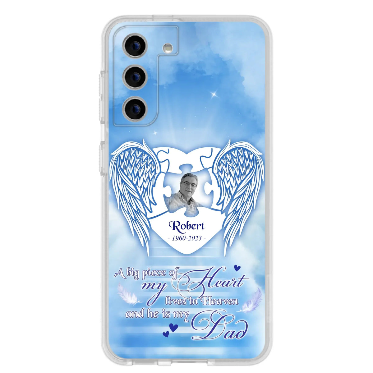 Custom Personalized Memorial Photo Phone Case - Memorial Gift Idea For Family - A Big Piece Of My Heart Lives In Heaven And He Is My Dad - Case For iPhone/Samsung
