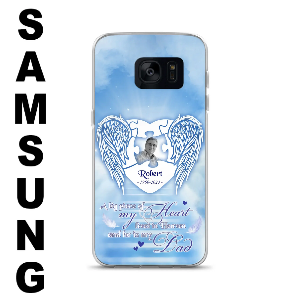 Custom Personalized Memorial Photo Phone Case - Memorial Gift Idea For Family - A Big Piece Of My Heart Lives In Heaven And He Is My Dad - Case For iPhone/Samsung