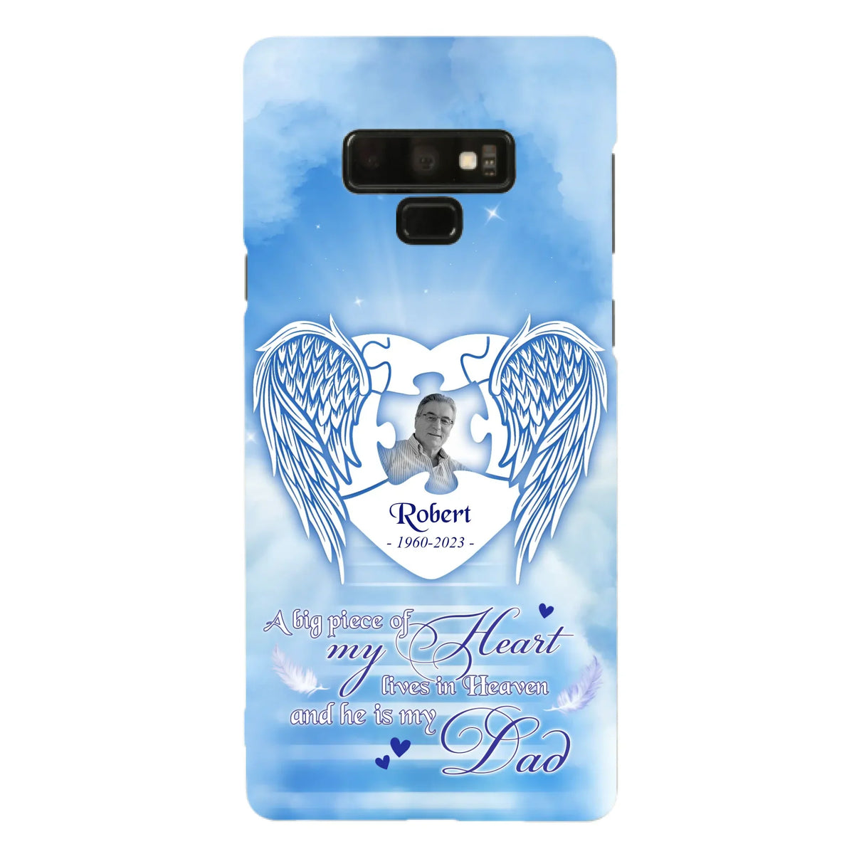 Custom Personalized Memorial Photo Phone Case - Memorial Gift Idea For Family - A Big Piece Of My Heart Lives In Heaven And He Is My Dad - Case For iPhone/Samsung