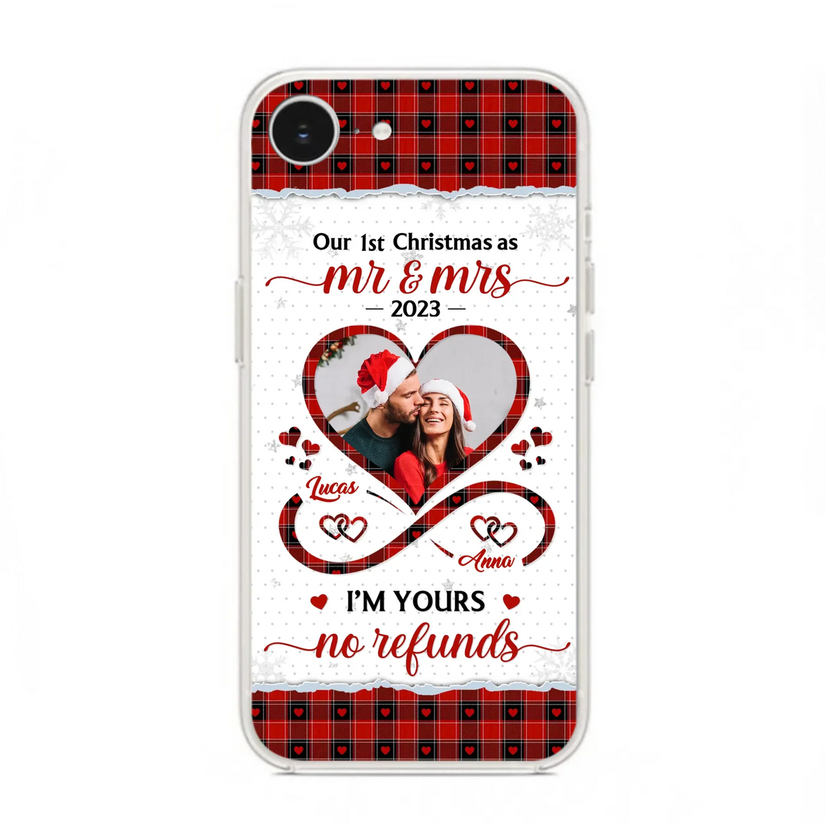 Custom Personalized Couple Photo Phone Case - Christmas Gift Idea For Couple/ Him/ Her - Our 1st Christmas As Mr & Mrs - Case For iPhone/Samsung