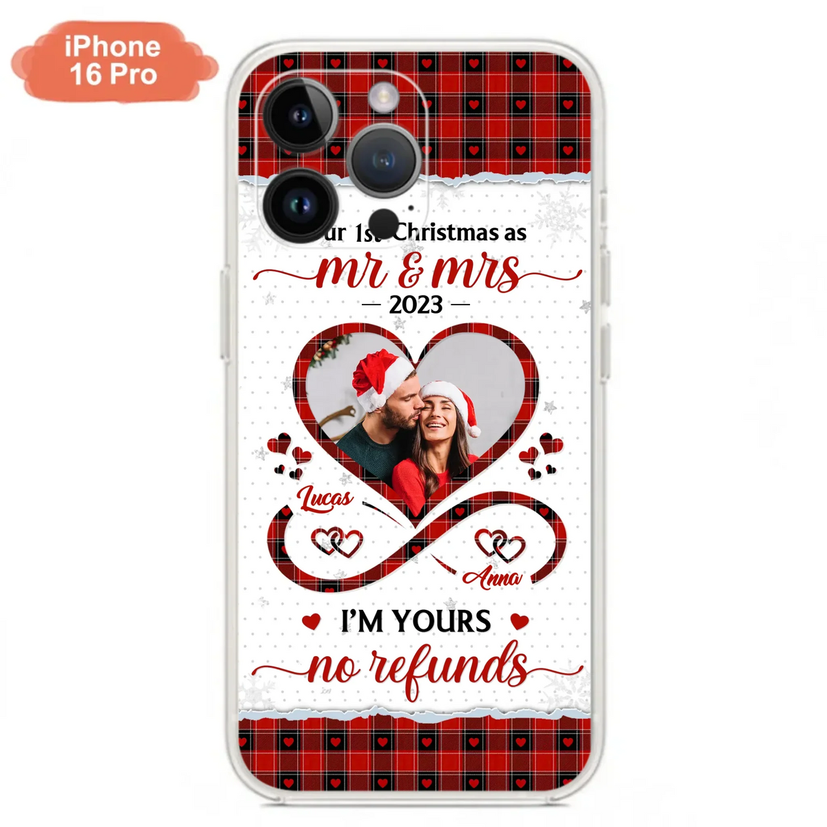 Custom Personalized Couple Photo Phone Case - Christmas Gift Idea For Couple/ Him/ Her - Our 1st Christmas As Mr & Mrs - Case For iPhone/Samsung