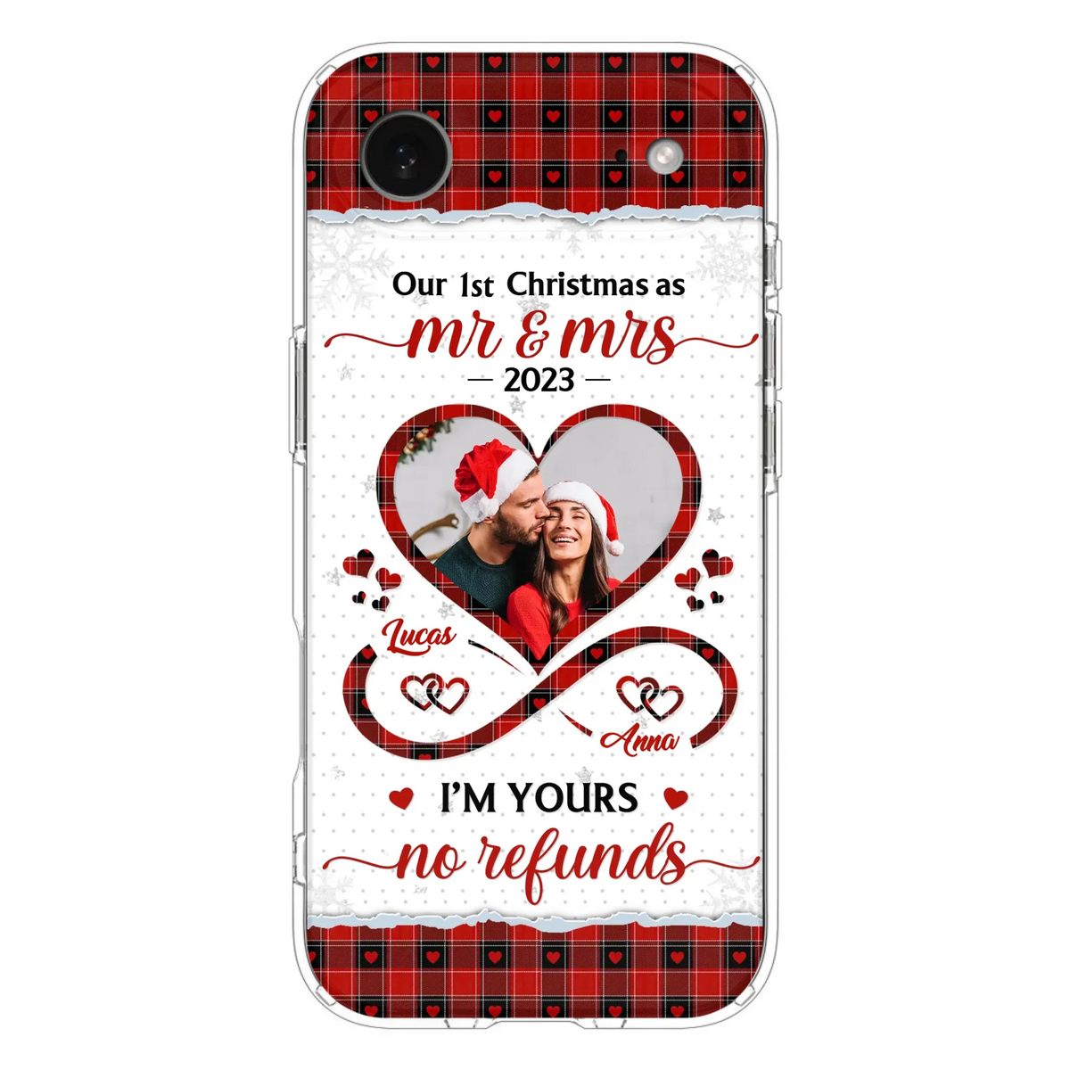Custom Personalized Couple Photo Phone Case - Christmas Gift Idea For Couple/ Him/ Her - Our 1st Christmas As Mr & Mrs - Case For iPhone/Samsung