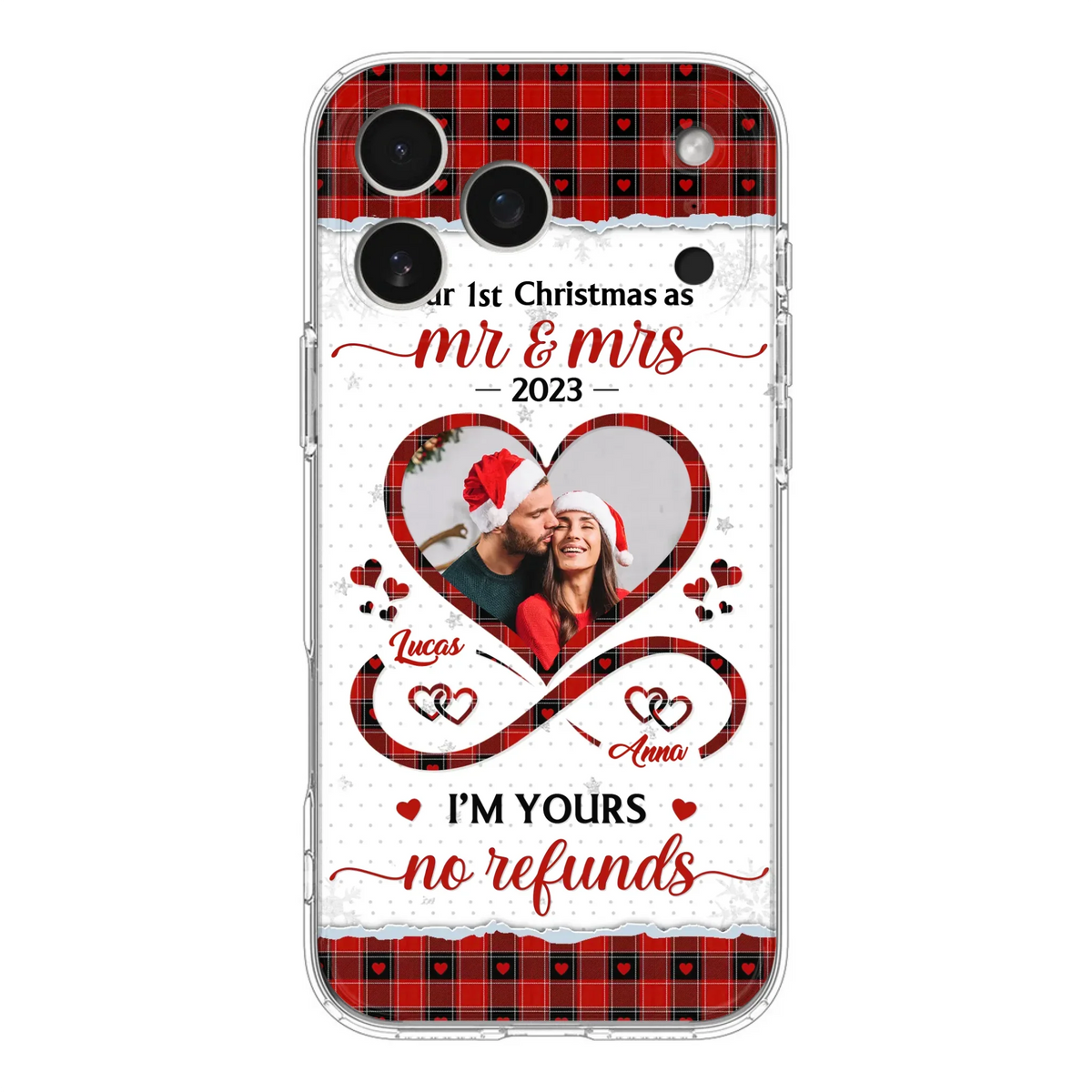 Custom Personalized Couple Photo Phone Case - Christmas Gift Idea For Couple/ Him/ Her - Our 1st Christmas As Mr & Mrs - Case For iPhone/Samsung