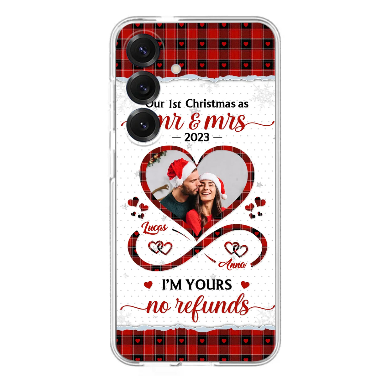 Custom Personalized Couple Photo Phone Case - Christmas Gift Idea For Couple/ Him/ Her - Our 1st Christmas As Mr & Mrs - Case For iPhone/Samsung