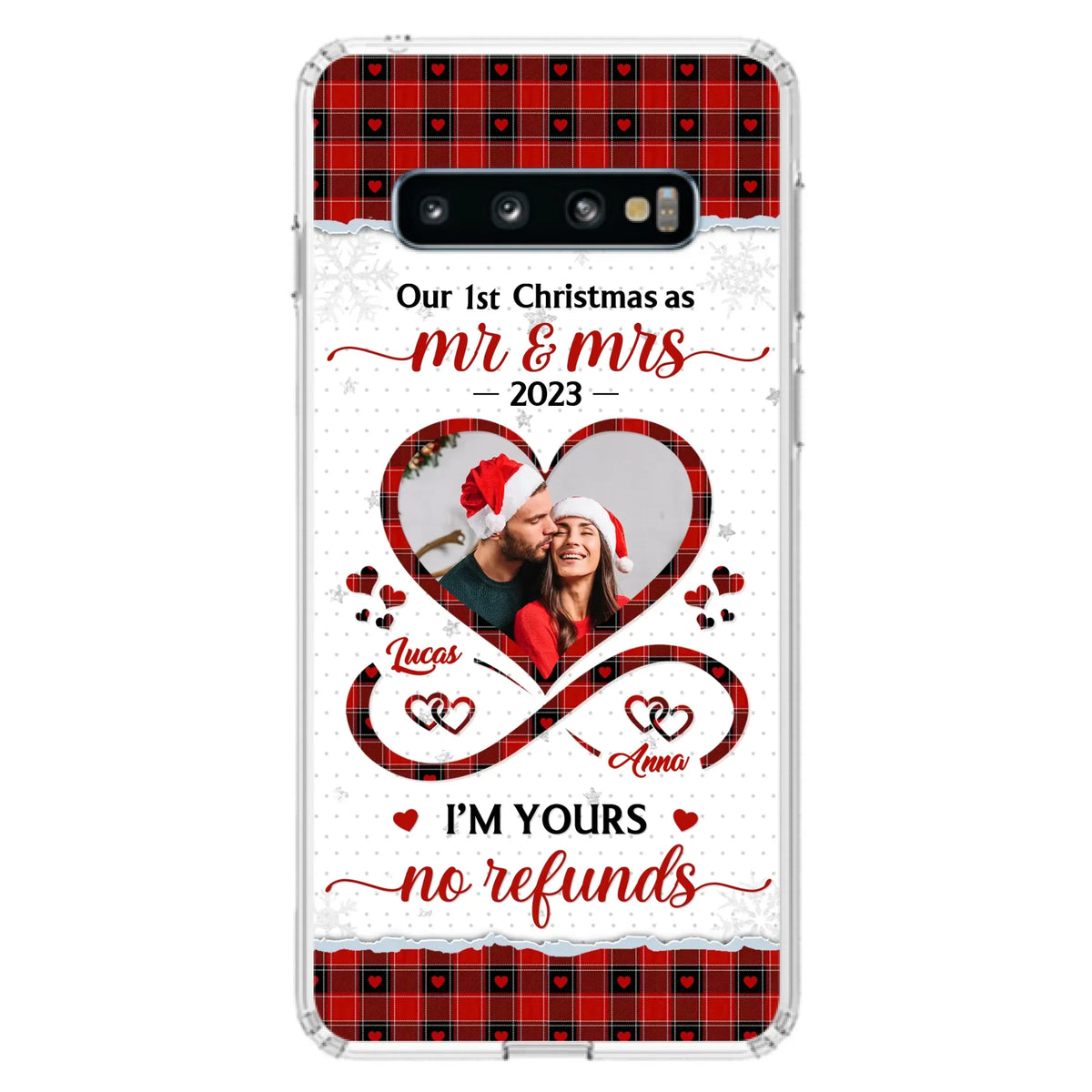 Custom Personalized Couple Photo Phone Case - Christmas Gift Idea For Couple/ Him/ Her - Our 1st Christmas As Mr & Mrs - Case For iPhone/Samsung