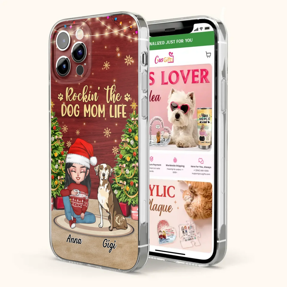 Custom Personalized Dog Mom iPhone/ Samsung Case - Christmas Gift Idea For Dogs Lovers - Upto 4 Dogs - Rockin' The Dog Mom Life