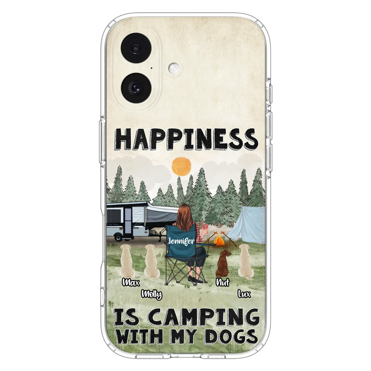 Personalized Camping Phone Case - Gift Idea For Girl & Dogs - Upto 4 Dogs - Happiness Is Camping With My Dogs - Case For iPhone/Samsung