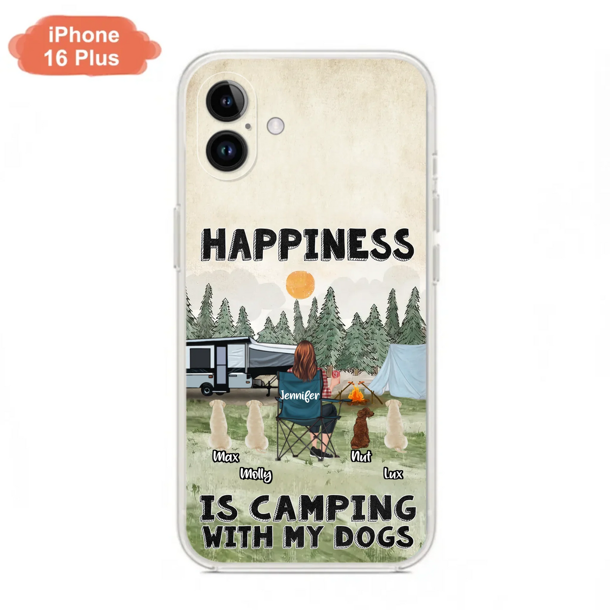 Personalized Camping Phone Case - Gift Idea For Girl & Dogs - Upto 4 Dogs - Happiness Is Camping With My Dogs - Case For iPhone/Samsung
