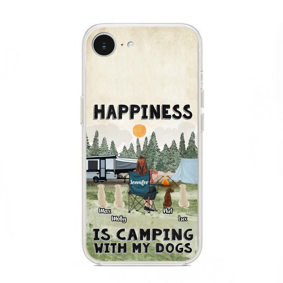 Personalized Camping Phone Case - Gift Idea For Girl & Dogs - Upto 4 Dogs - Happiness Is Camping With My Dogs - Case For iPhone/Samsung