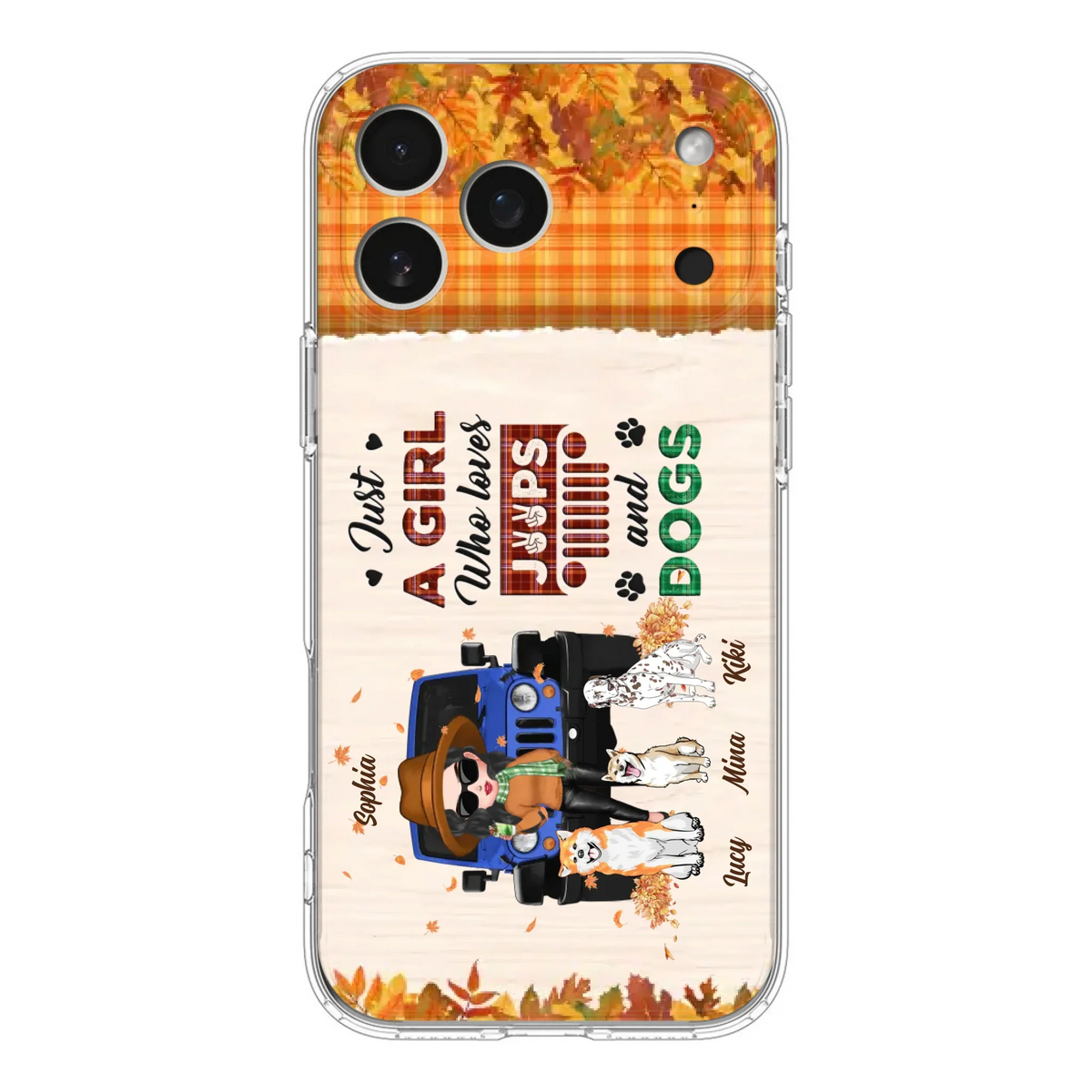 Personalized Off-road Autumn Girl Phone Case - Gift Idea For Girl/Dog Lovers - Upto 3 Dogs - Case For iPhone/Samsung