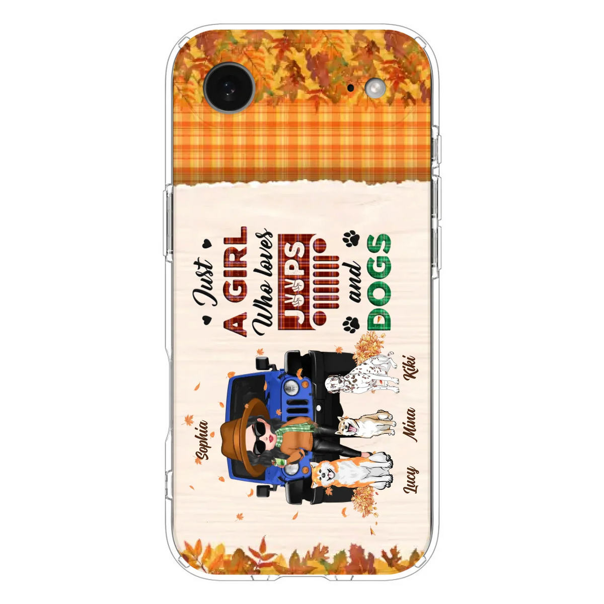 Personalized Off-road Autumn Girl Phone Case - Gift Idea For Girl/Dog Lovers - Upto 3 Dogs - Case For iPhone/Samsung