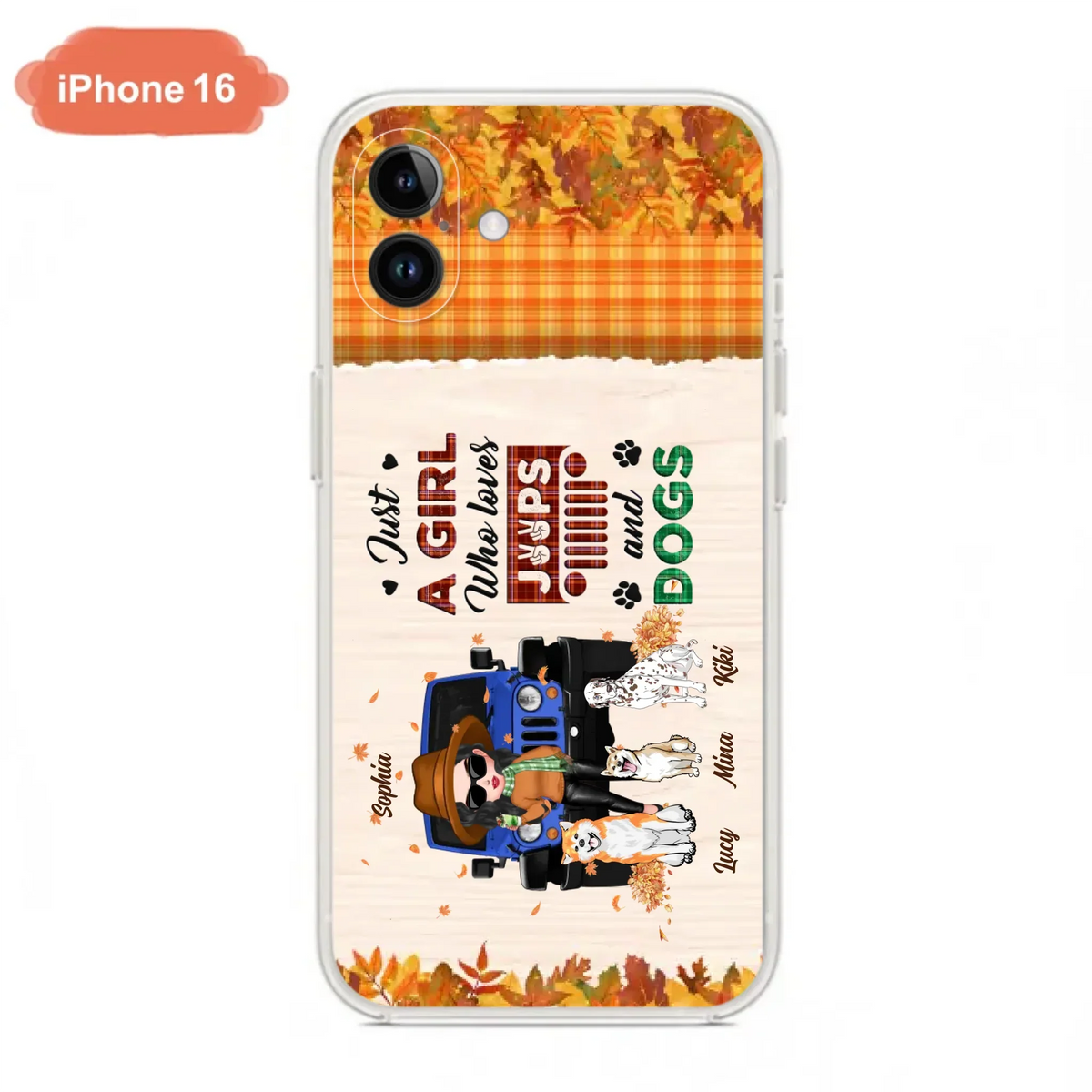 Personalized Off-road Autumn Girl Phone Case - Gift Idea For Girl/Dog Lovers - Upto 3 Dogs - Case For iPhone/Samsung