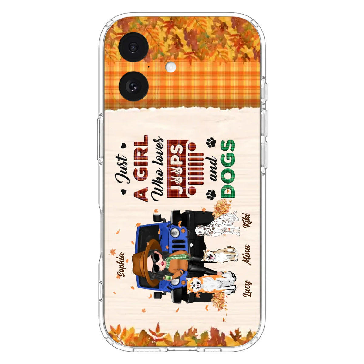 Personalized Off-road Autumn Girl Phone Case - Gift Idea For Girl/Dog Lovers - Upto 3 Dogs - Case For iPhone/Samsung