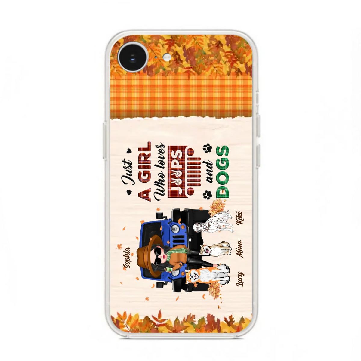 Personalized Off-road Autumn Girl Phone Case - Gift Idea For Girl/Dog Lovers - Upto 3 Dogs - Case For iPhone/Samsung