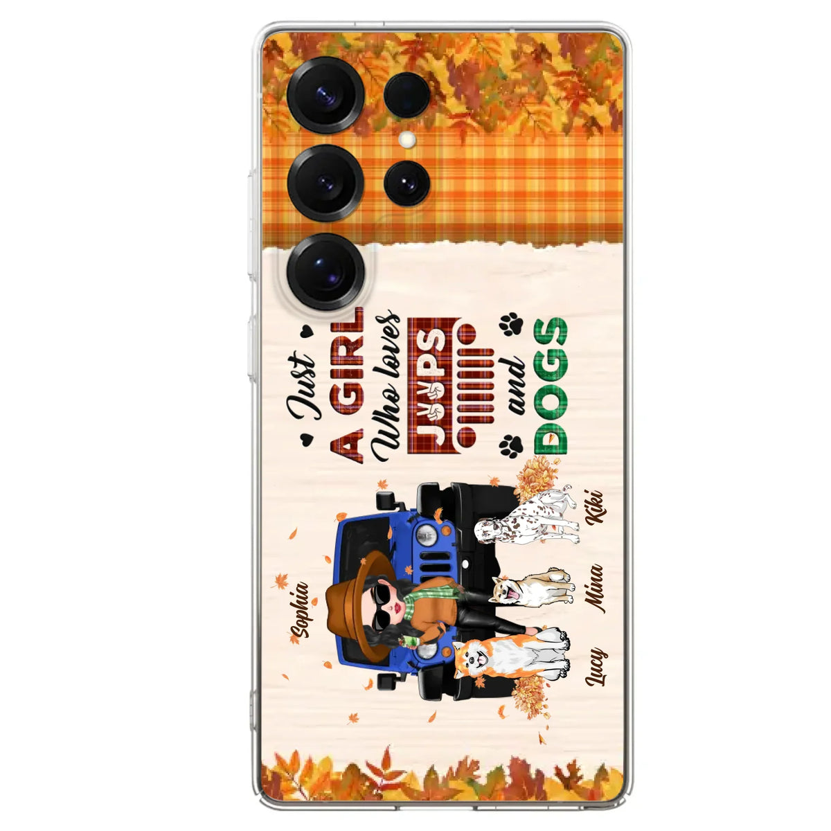 Personalized Off-road Autumn Girl Phone Case - Gift Idea For Girl/Dog Lovers - Upto 3 Dogs - Case For iPhone/Samsung