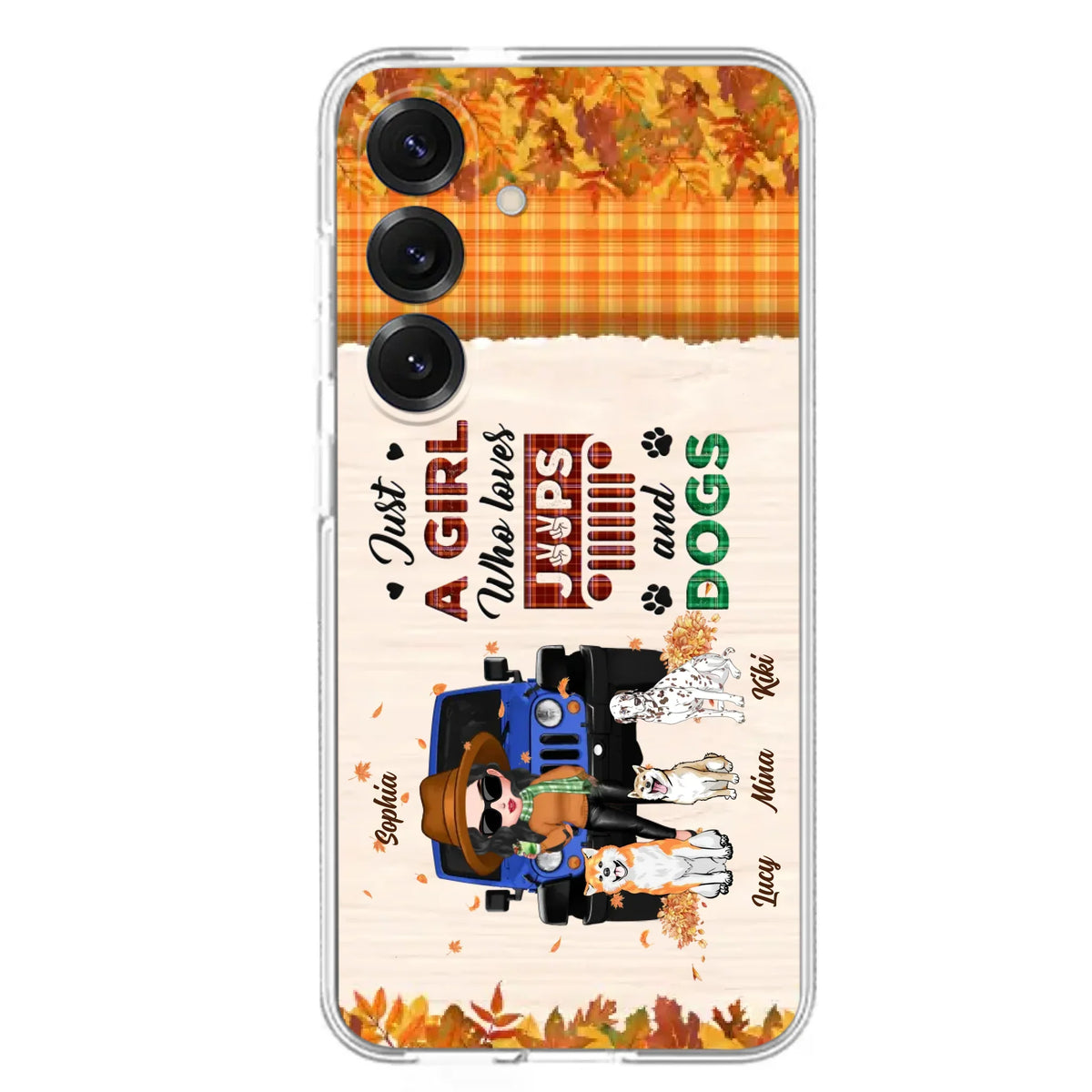 Personalized Off-road Autumn Girl Phone Case - Gift Idea For Girl/Dog Lovers - Upto 3 Dogs - Case For iPhone/Samsung