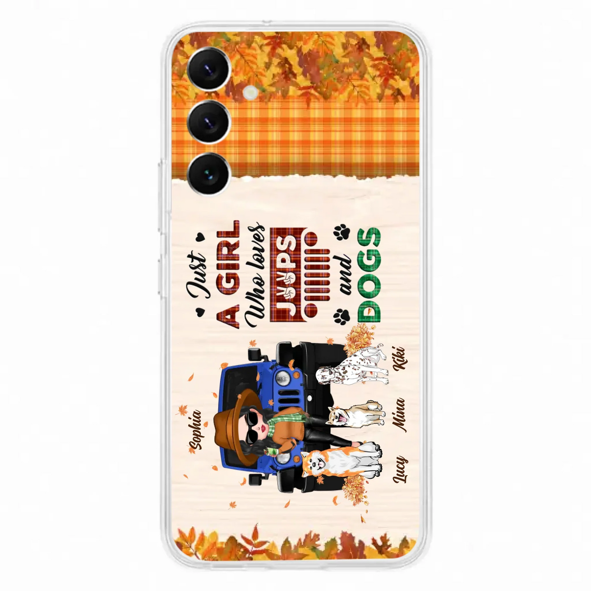 Personalized Off-road Autumn Girl Phone Case - Gift Idea For Girl/Dog Lovers - Upto 3 Dogs - Case For iPhone/Samsung