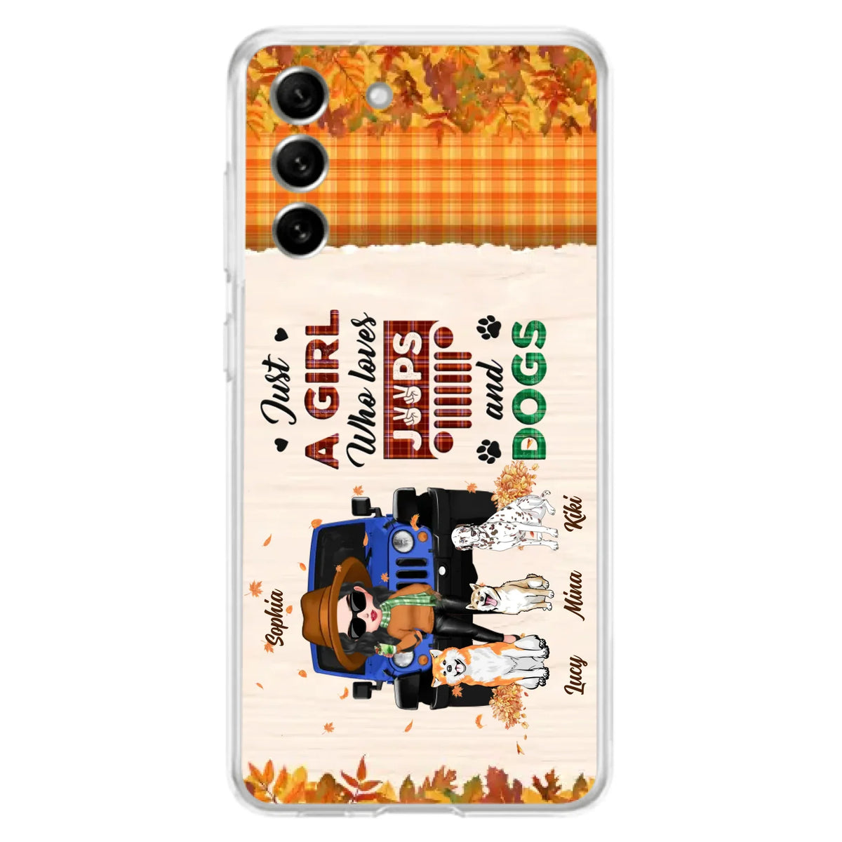 Personalized Off-road Autumn Girl Phone Case - Gift Idea For Girl/Dog Lovers - Upto 3 Dogs - Case For iPhone/Samsung
