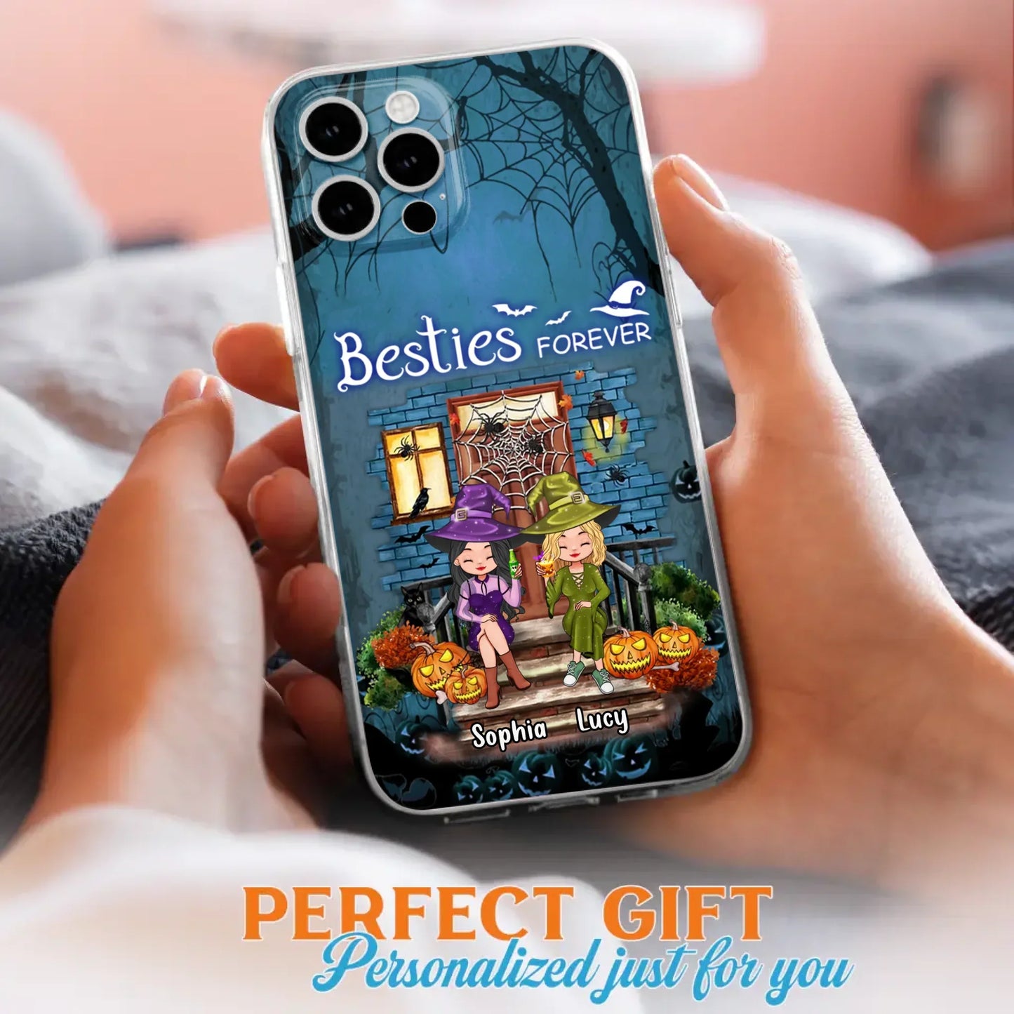 Custom Personalized Halloween Friend Phone Case - Upto 5 Friends - Halloween Gift Idea for Friends/Sisters - Besties Forever - Case for iPhone/Samsung