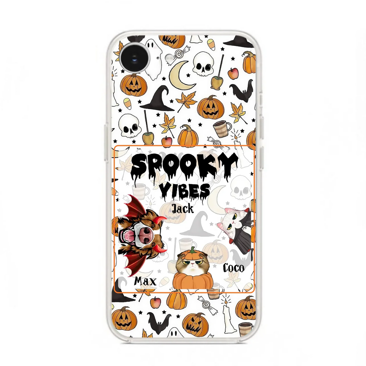 Custom Personalized Halloween Pet Phone Case - Upto 3 Pets - Gift Idea For Dog/Cat Owners -  Spooky Vibes - Case for iPhone/Samsung