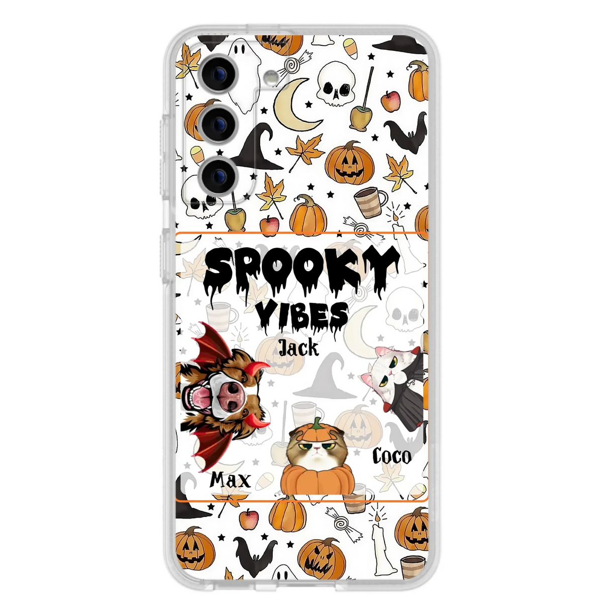 Custom Personalized Halloween Pet Phone Case - Upto 3 Pets - Gift Idea For Dog/Cat Owners -  Spooky Vibes - Case for iPhone/Samsung