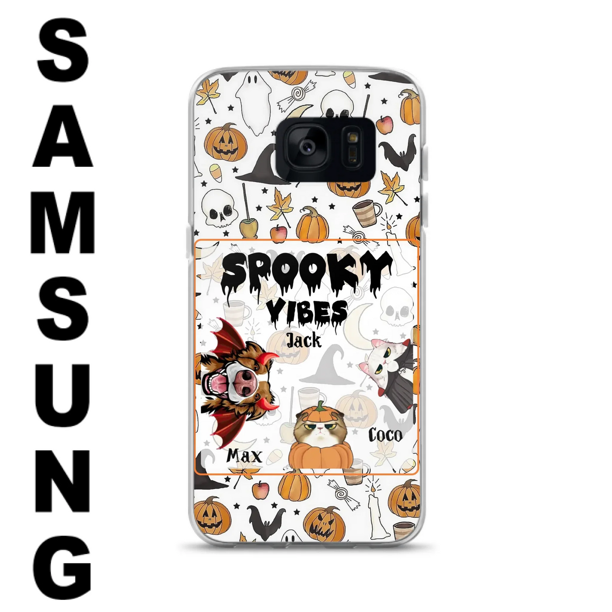 Custom Personalized Halloween Pet Phone Case - Upto 3 Pets - Gift Idea For Dog/Cat Owners -  Spooky Vibes - Case for iPhone/Samsung