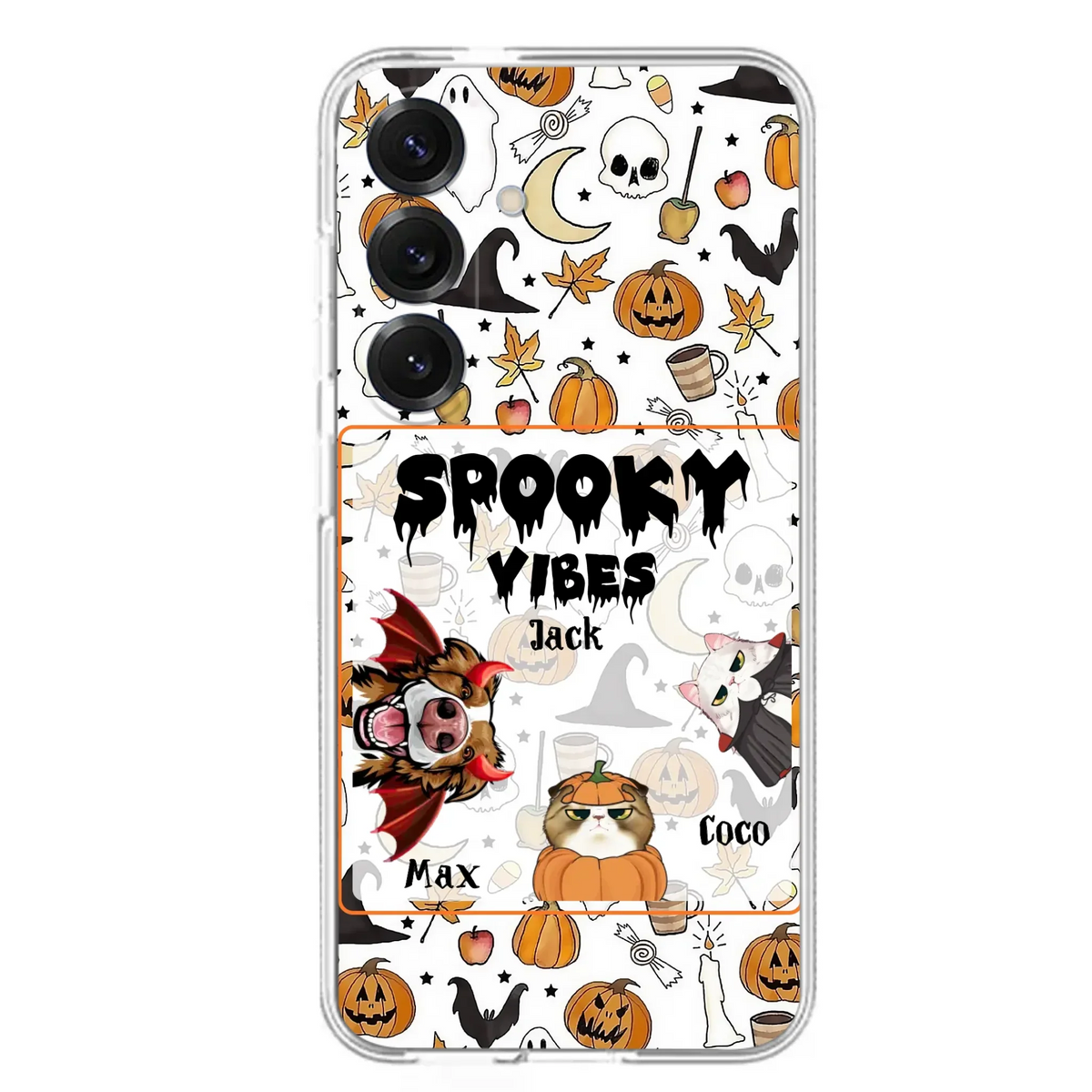 Custom Personalized Halloween Pet Phone Case - Upto 3 Pets - Gift Idea For Dog/Cat Owners -  Spooky Vibes - Case for iPhone/Samsung