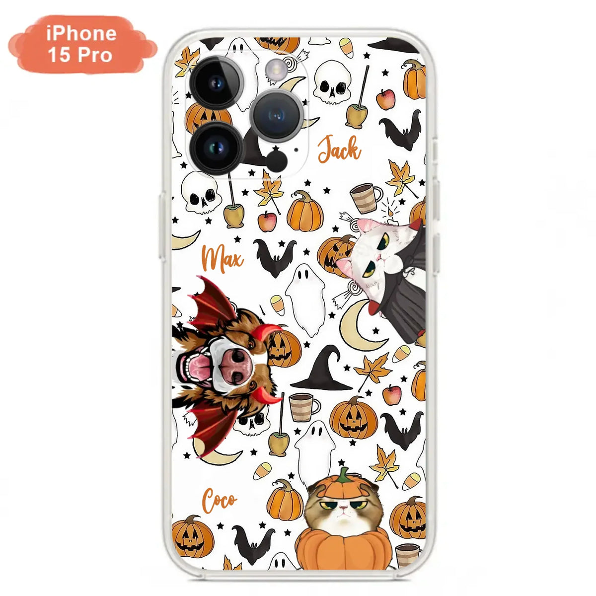 Custom Personalized Halloween Pet Phone Case - Upto 3 Pets - Gift Idea For Dog/Cat Owners - Case for iPhone/Samsung