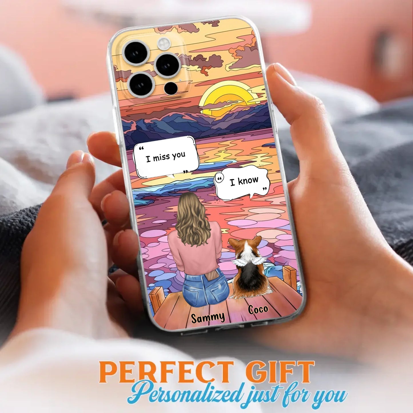 Custom Personalized Memorial Pet Phone Case - Upto 3 Pets - Memorial Gift Idea For Dog/Cat/Rabbits Owners - Case for iPhone/Samsung  - I Miss You