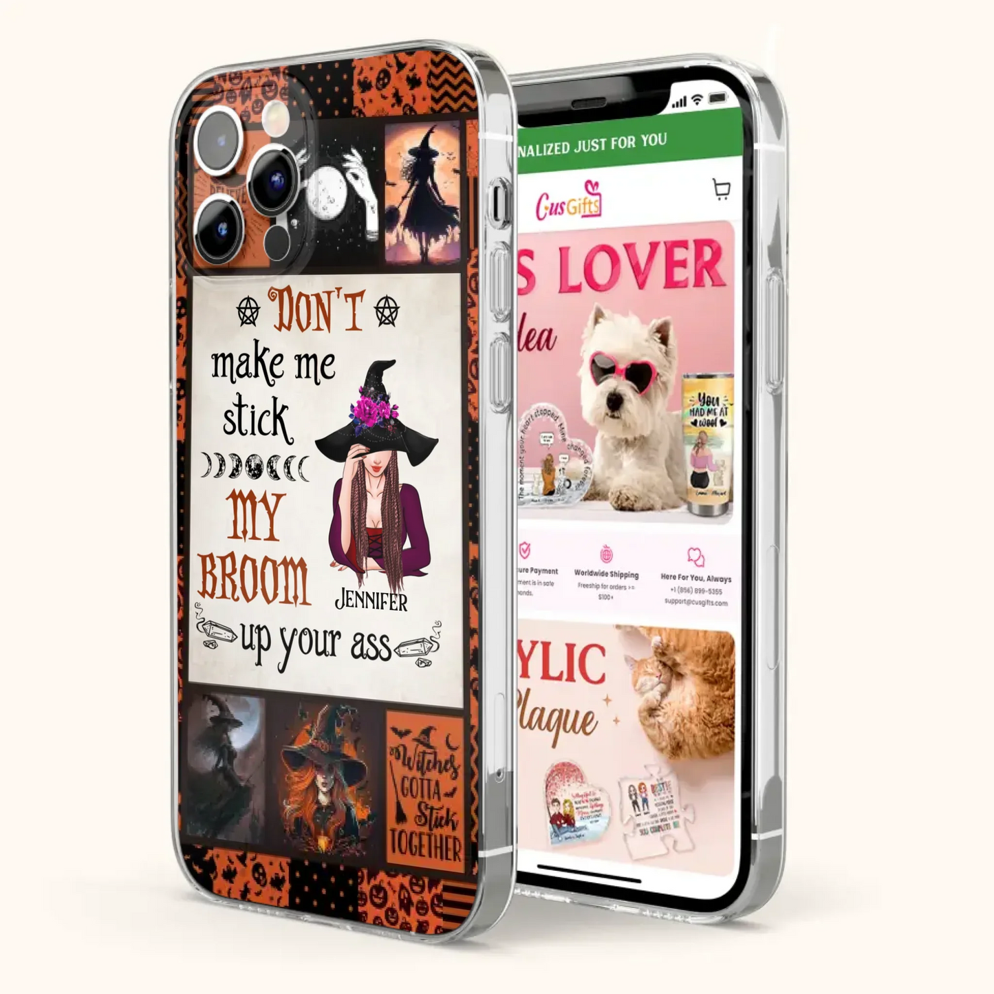Personalized Witch Phone Case - Halloween Gift Idea For Witch Lovers - Don't Make Me Stick My Broom Up Your Ass - Case For iPhone/Samsung