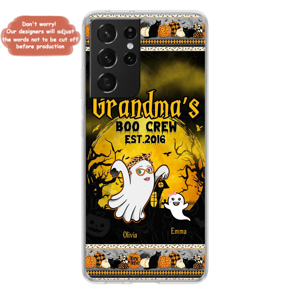 Custom Personalized Grandma Phone Case - Halloween Gift For Grandma - Upto 7 Kids - Grandma's Boo Crew - Case For iPhone/ Samsung