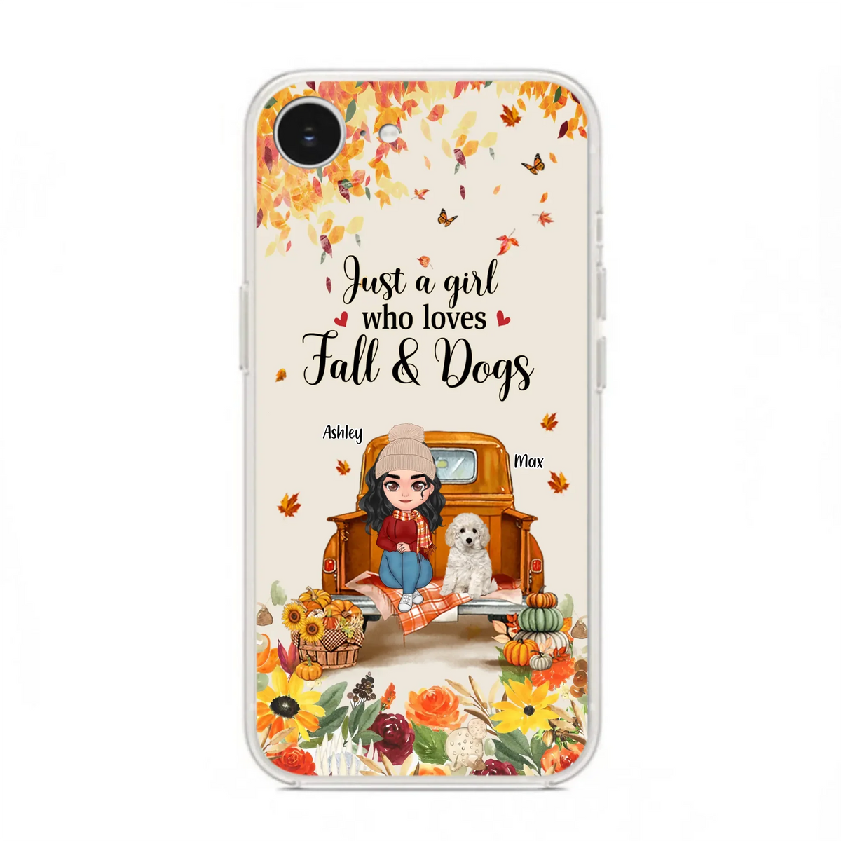 Custom Personalized Dog Mom Autumn Phone Case - Gift Idea For Dog Owners - Upto 5 Dogs -  Case For iPhone/Samsung - Just A Girl Who Loves Fall & Dogs