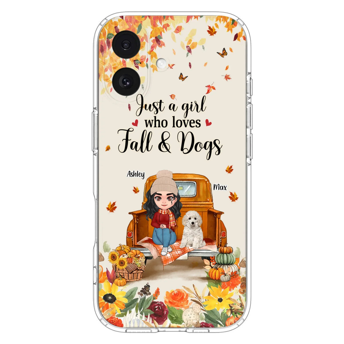 Custom Personalized Dog Mom Autumn Phone Case - Gift Idea For Dog Owners - Upto 5 Dogs -  Case For iPhone/Samsung - Just A Girl Who Loves Fall & Dogs