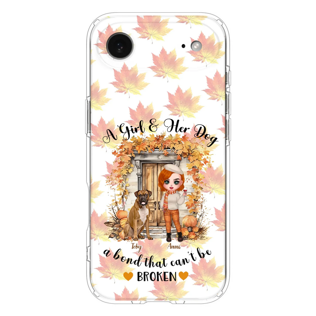 Custom Personalized Fall And Dogs Phone Case - Gift Idea for Dog Lovers - Upto 6 Dogs - A Girl & Her Dogs A Bond That Can't Be Broken - Case For iPhone And Samsung