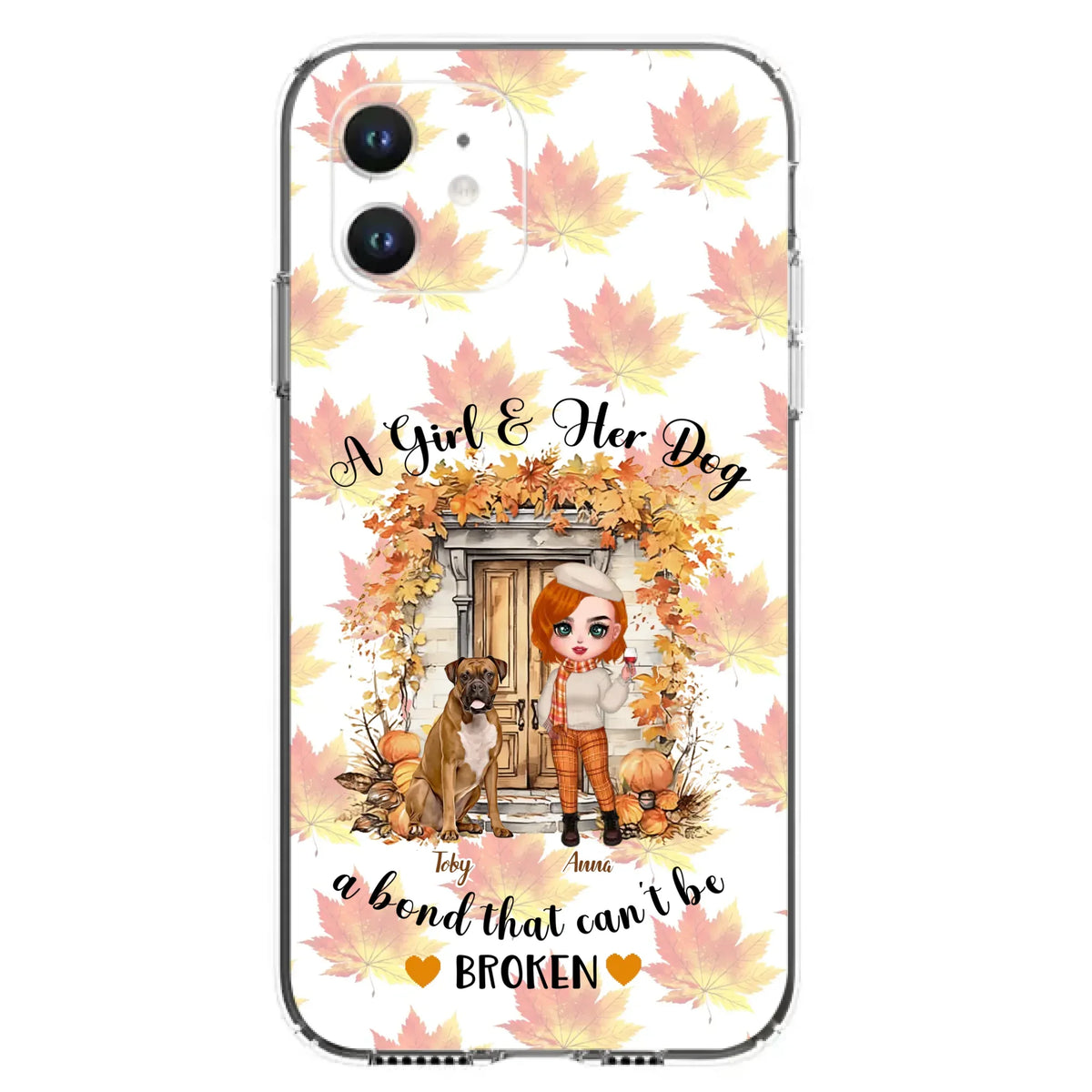 Custom Personalized Fall And Dogs Phone Case - Gift Idea for Dog Lovers - Upto 6 Dogs - A Girl & Her Dogs A Bond That Can't Be Broken - Case For iPhone And Samsung