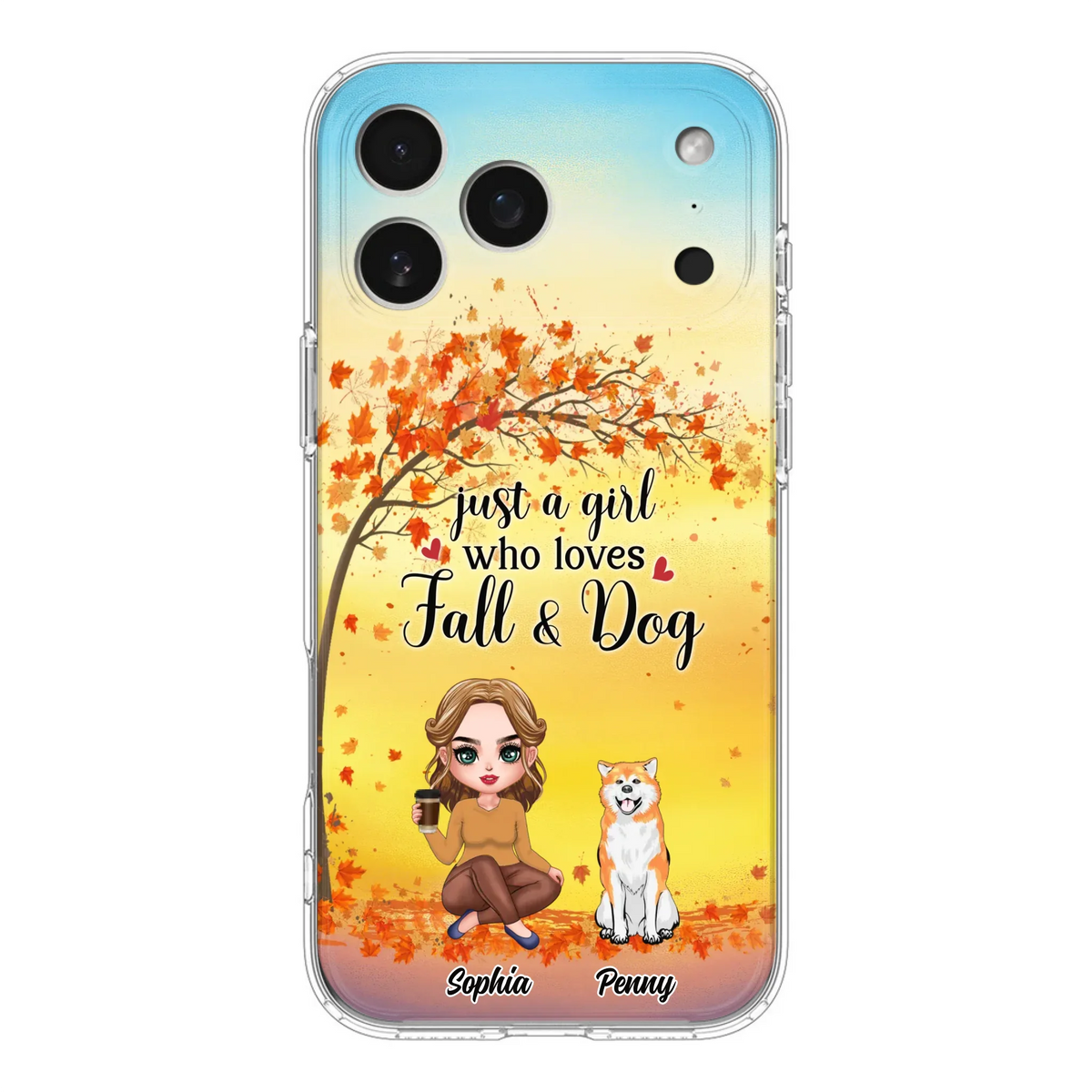 Custom Personalized Dog Mom Phone Case - Gift Idea For Dog Lovers/ Autumn Gift - Upto 4 Dogs - Just A Girl Who Loves Fall & Dogs - Case For iPhone/Samsung