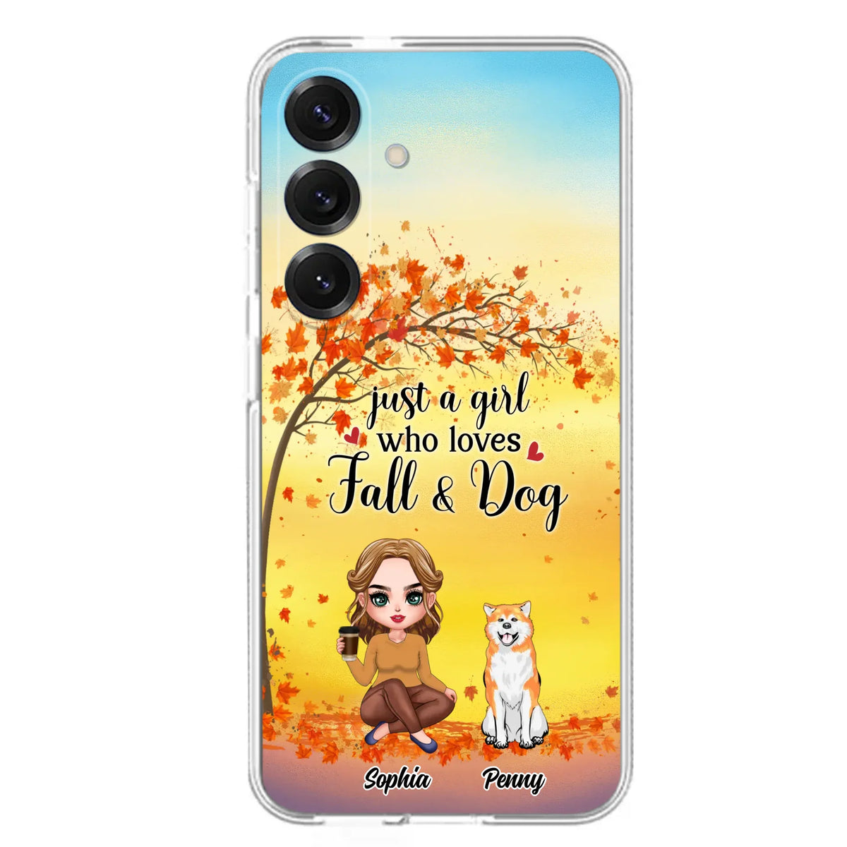 Custom Personalized Dog Mom Phone Case - Gift Idea For Dog Lovers/ Autumn Gift - Upto 4 Dogs - Just A Girl Who Loves Fall & Dogs - Case For iPhone/Samsung