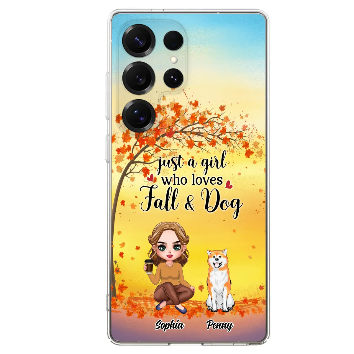 Custom Personalized Dog Mom Phone Case - Gift Idea For Dog Lovers/ Autumn Gift - Upto 4 Dogs - Just A Girl Who Loves Fall & Dogs - Case For iPhone/Samsung