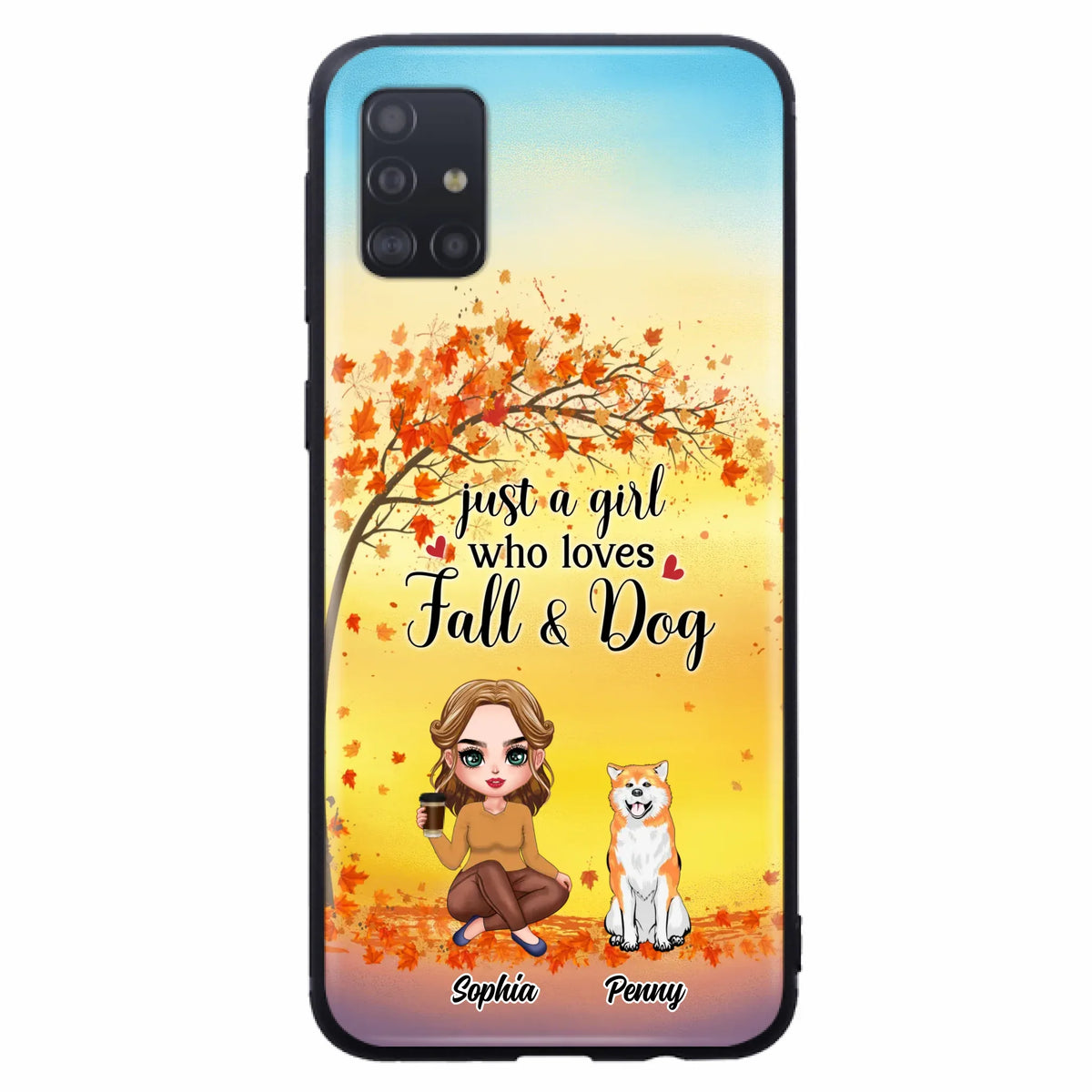 Custom Personalized Dog Mom Phone Case - Gift Idea For Dog Lovers/ Autumn Gift - Upto 4 Dogs - Just A Girl Who Loves Fall & Dogs - Case For iPhone/Samsung