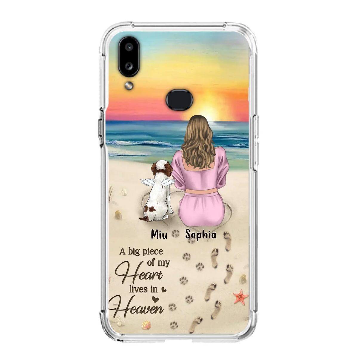 Custom Personalized Memorial Dog Mom Phone Case - Upto 3 Dogs - Memorial Gift Idea for Dog Owners - A Big Piece Of My Heart Lives In Heaven - Case for iPhone/Samsung