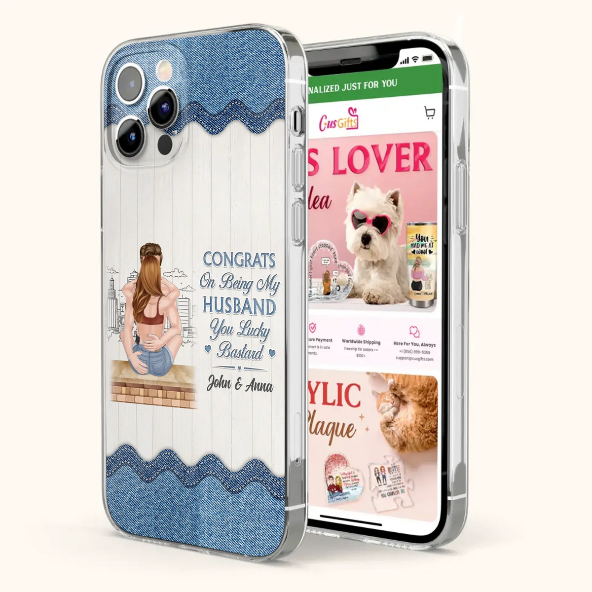 Custom Personalized Couple Phone Case - Gift Idea For Couple/Valentines Day - Congrats On Being My Husband You Lucky Bastard - Case For iPhone/Samsung