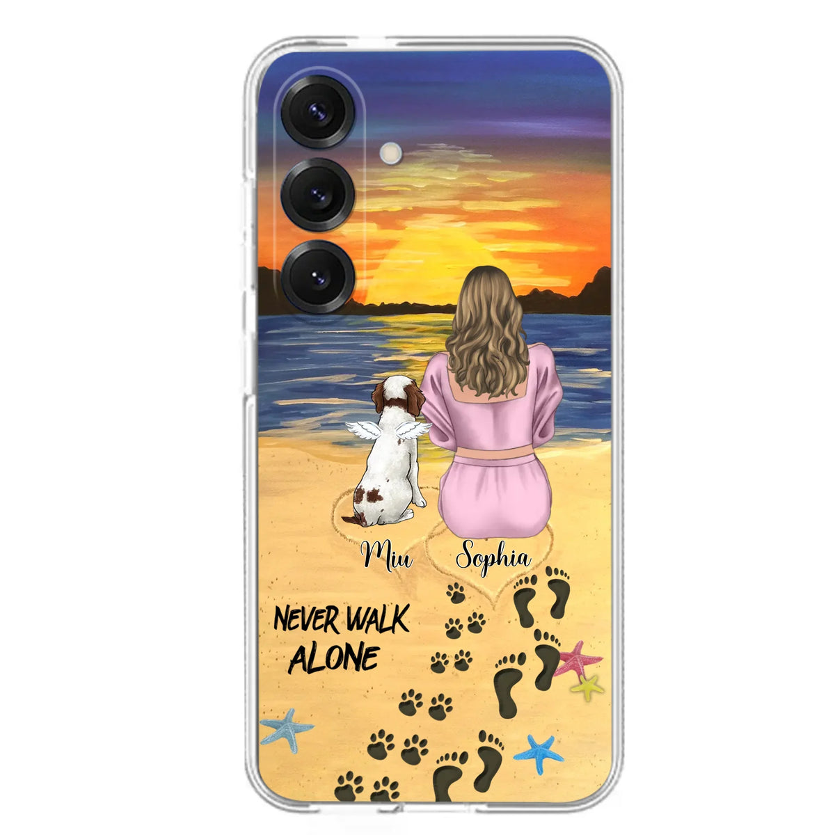 Custom Personalized Memorial Dog Mom Phone Case - Upto 3 Dogs - Memorial Gift Idea for Dog Owners - Never Walk Alone - Case for iPhone/Samsung