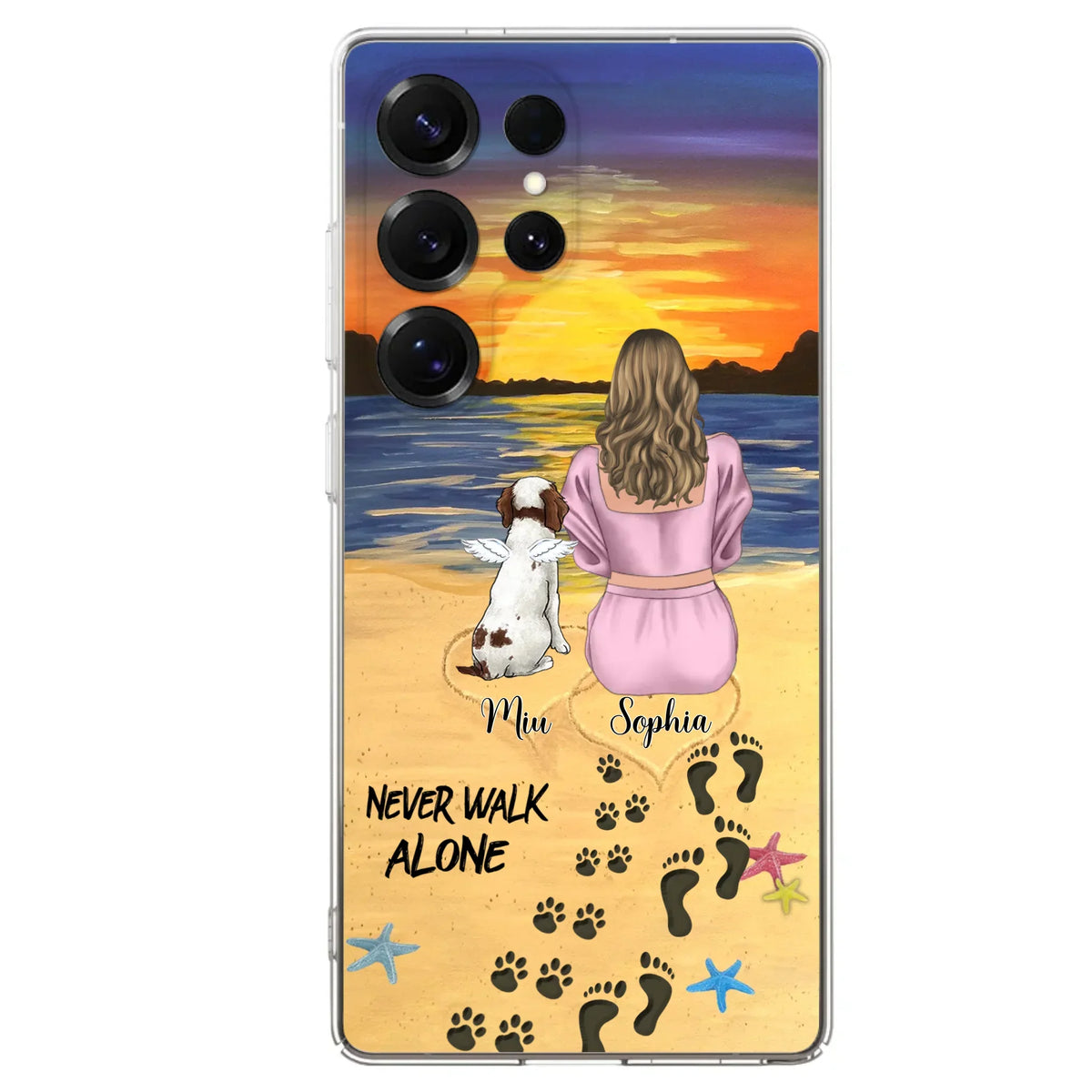 Custom Personalized Memorial Dog Mom Phone Case - Upto 3 Dogs - Memorial Gift Idea for Dog Owners - Never Walk Alone - Case for iPhone/Samsung