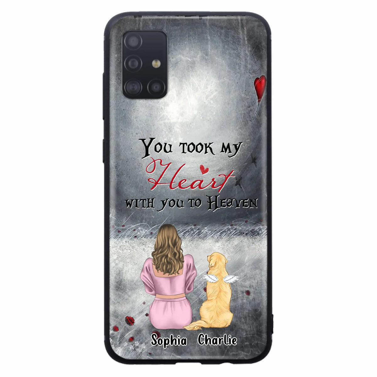 Custom Personalized Memorial Dog Mom Phone Case - Upto 5 Dogs - Memorial Gift Idea for Dog Lovers - You Took My Heart With You To Heaven - Case For iPhone And Samsung