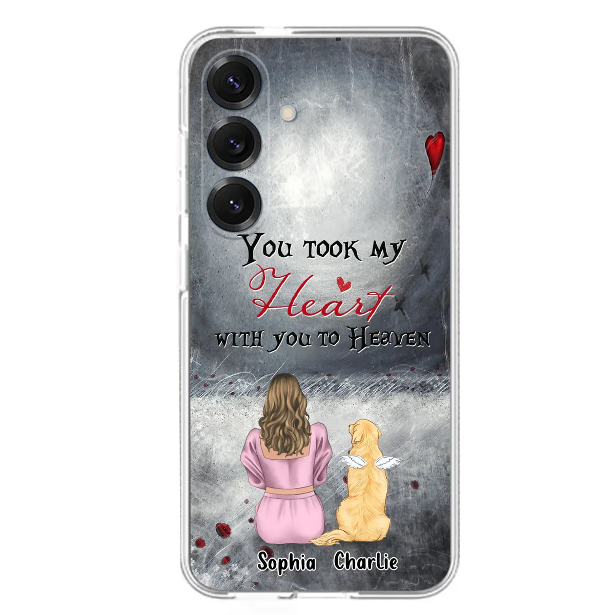 Custom Personalized Memorial Dog Mom Phone Case - Upto 5 Dogs - Memorial Gift Idea for Dog Lovers - You Took My Heart With You To Heaven - Case For iPhone And Samsung