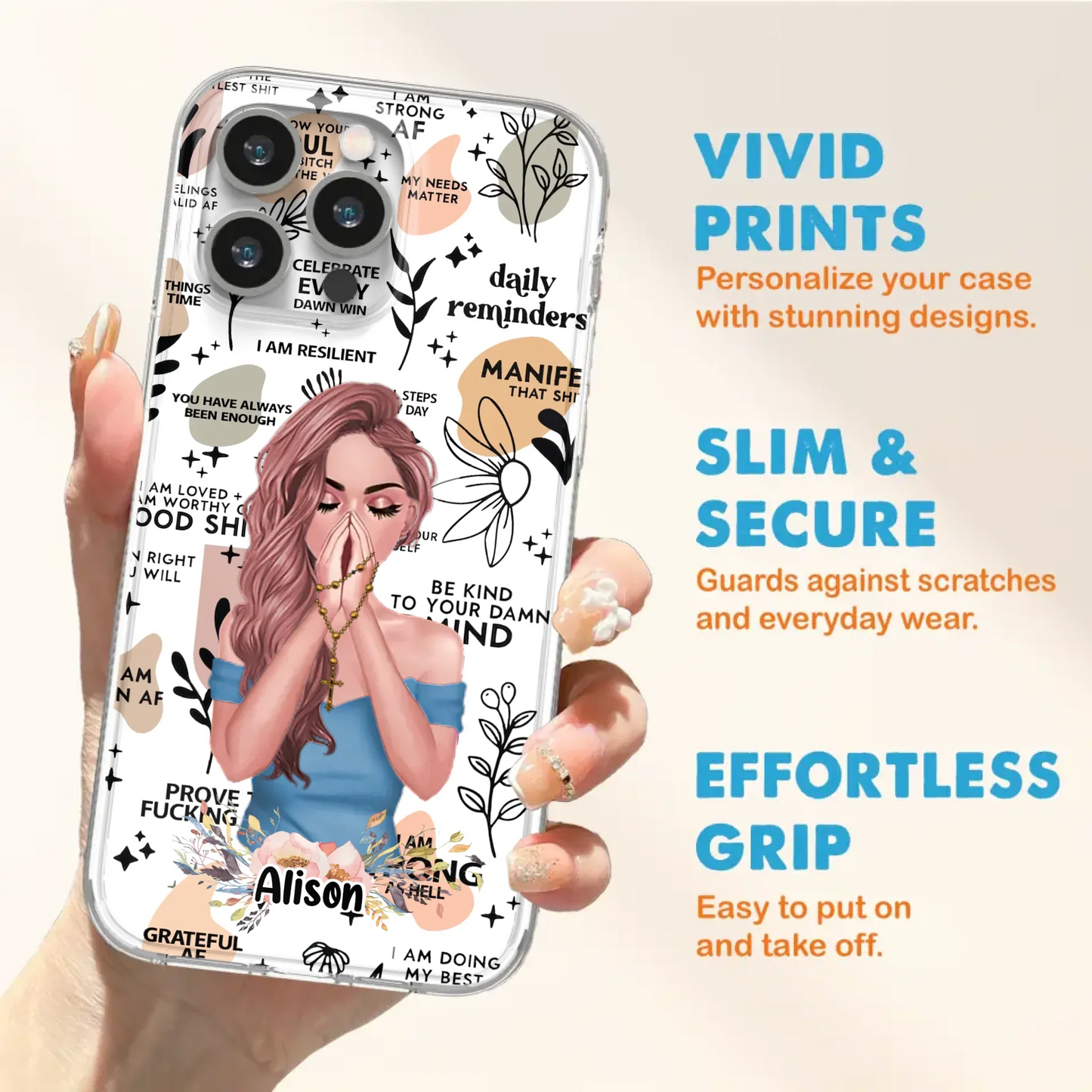 Custom Personalized Praying Girl Phone Case - Gift Idea for Girls/Friends - Case for iPhone/Samsung