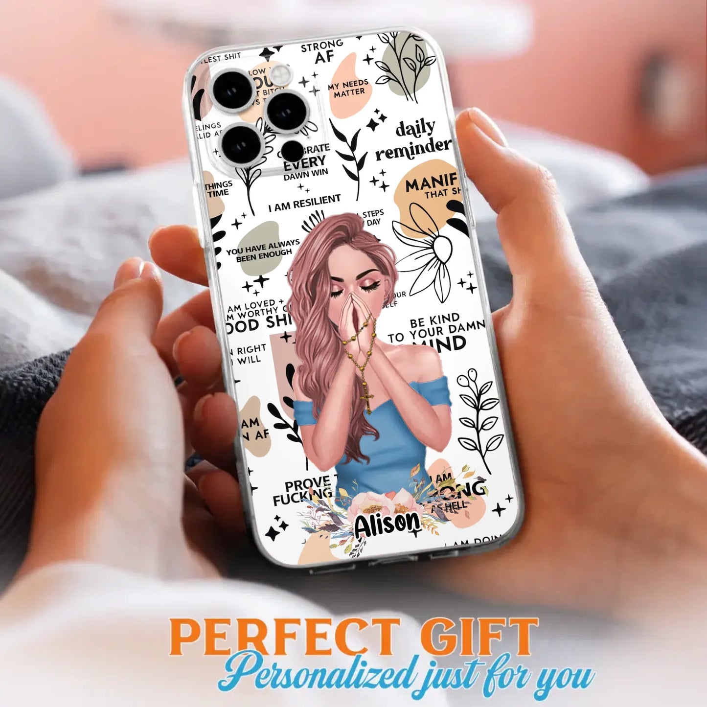 Custom Personalized Praying Girl Phone Case - Gift Idea for Girls/Friends - Case for iPhone/Samsung