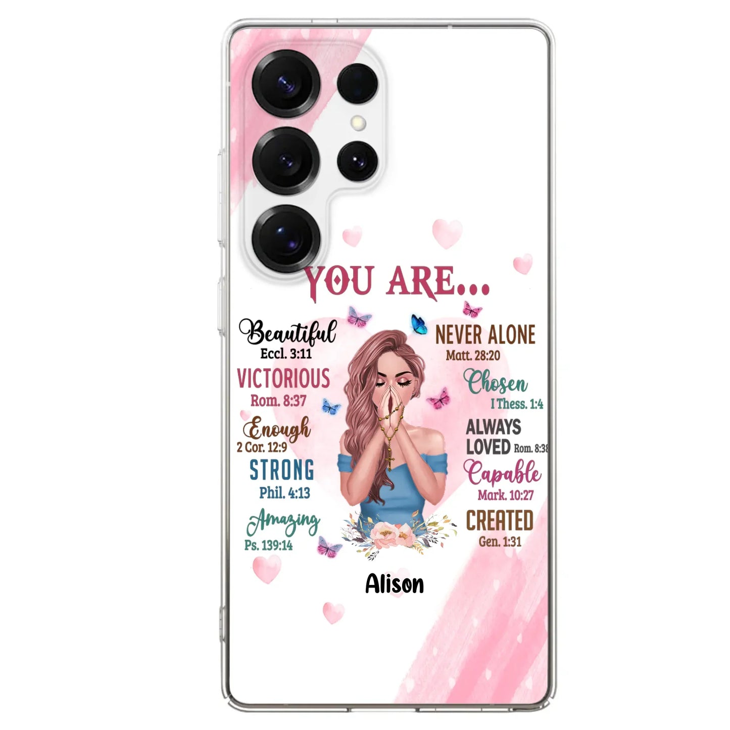 Custom Personalized Praying Girl Phone Case - Gift Idea for Girls/Friends - You Are Beautiful - Case for iPhone/Samsung