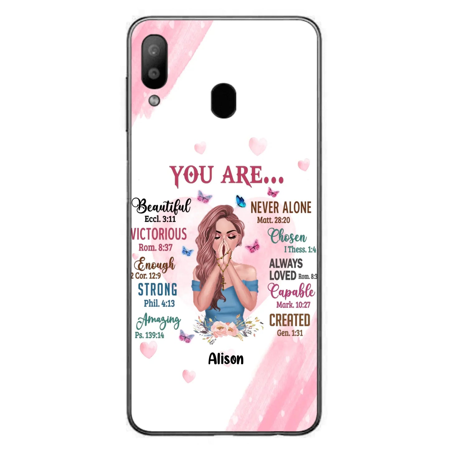 Custom Personalized Praying Girl Phone Case - Gift Idea for Girls/Friends - You Are Beautiful - Case for iPhone/Samsung